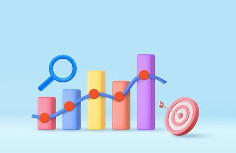 3D Stock chart and Arrow hit the center of the target. Stock Illustration