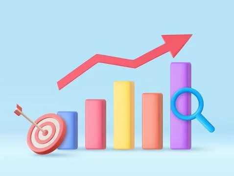 3D Stock chart and Arrow hit the center of the target. Stock Illustration