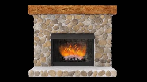 A 3d stone fireplace on a black background Stock Footage 220304947