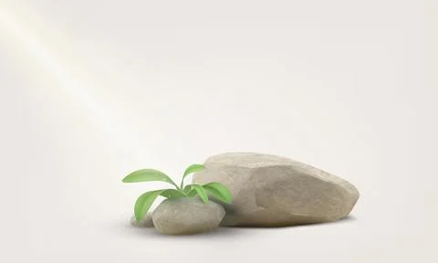 3D stone podium with plant vector, granite stack stand for product presentation Stock Illustration