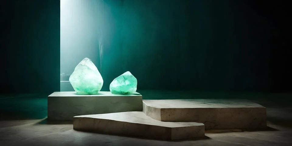 3D Stone podium Square shape for Green display product. Natural cave composition Illustration