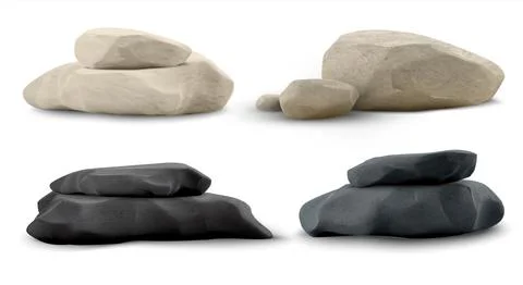 3D stone podium vector set, granite stack stand for product presentation, beige 스톡 일러스트
