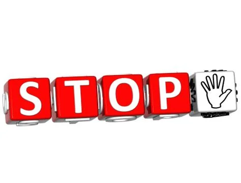 3d stop block text on white background. Illustrazione stock