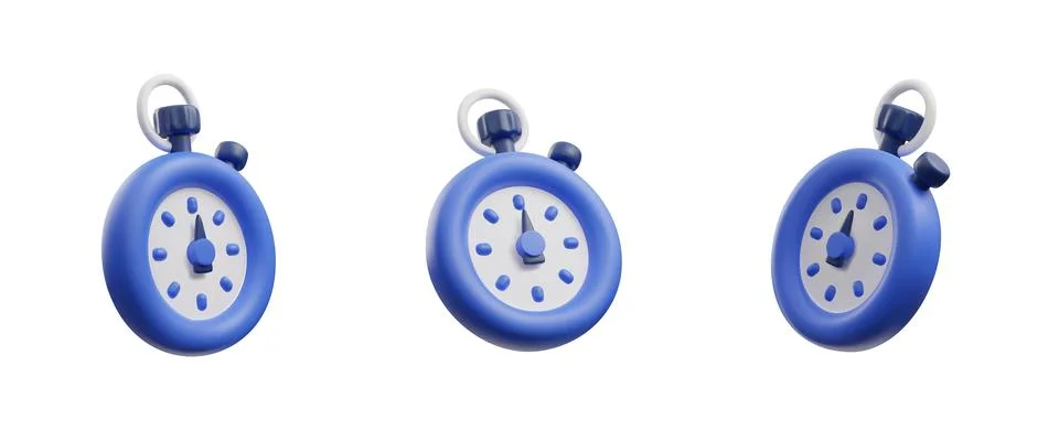 3D stopwatch realistic vector icon set, blue timer with button, measurement time Stock Illustration