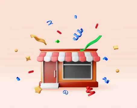 3d store shop with window and door in confetti Stock Illustration