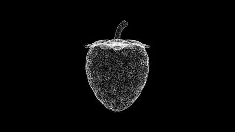 3D strawberry on black bg. Object dissolved white flickering particles. Bus.. Illustrazione stock
