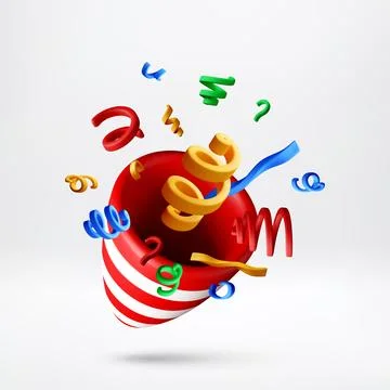 3D striped party cracker exploding with confetti Stock Illustration