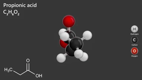 A 3D structure of Propionic Acid (C3H6O2). Stock Footage 285423319