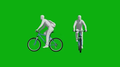 3D student boy on green screen riding a bicycle in the neighborhood with two dif 스톡 동영상 202207933
