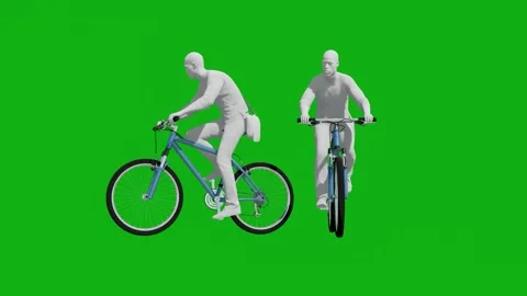 3D student boy on green screen riding a bicycle in the alley with two different  스톡 동영상 202267058