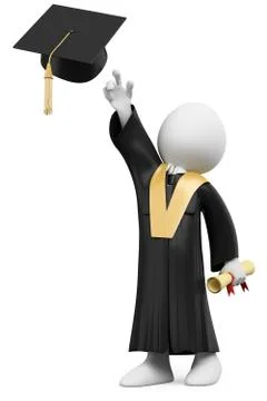 3d student dressed in cap and gown on graduation day Stock Illustration