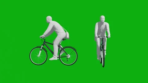 3D student man on green screen riding a bicycle in the neighborhood with two dif 스톡 동영상 202207907