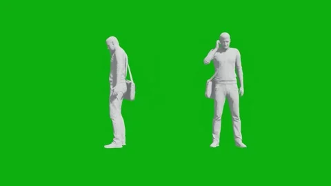 3D student man on green screen talking on the phone in the neighborhood with two 스톡 동영상 202207937