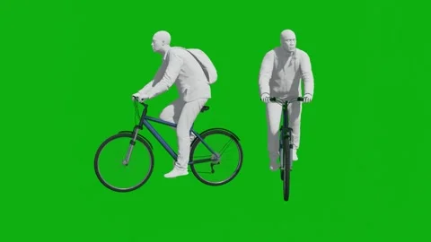 3D student man on green screen in cycling pose with two different views without  스톡 동영상 202267118