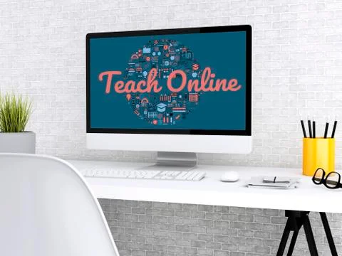 3d Student workspace with computer Stock Illustration