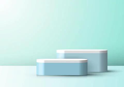 3D studio room display geometric blue pedestal on backdrop minimal scene gree Stock Illustration