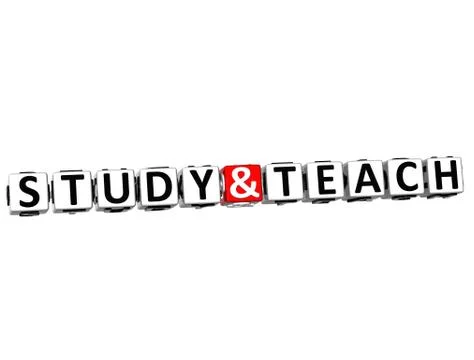 3d study and teach button click here block text Stock Illustration