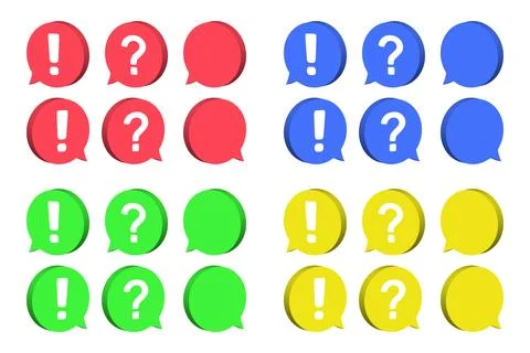 3d style of exclamation question mark and empty inside the different colors.. Stock Illustration