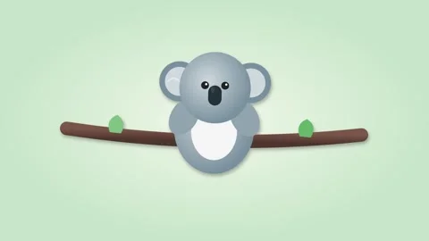 3D-style koala icon sleeping on eucalyptus branch with blinking eyes and sw.. Видео 346202118