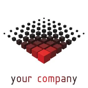 3d style vector logo design with cubes. elegant black and red colors version. Illustrazione stock