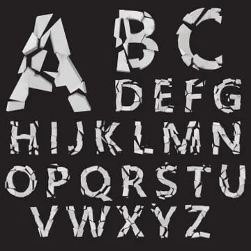 3d styled vector fractured letters set Stock Illustration