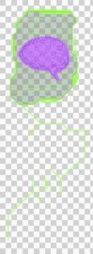 3D-stylized brain is floating in neon-green frame with code, warning icon on Stock Illustration
