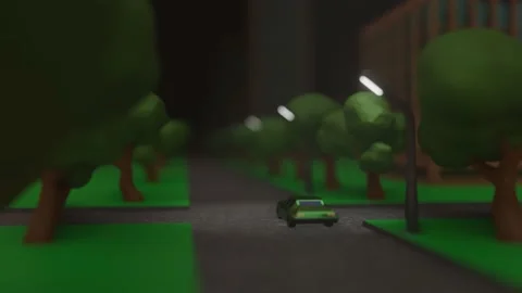 3D stylized car model is driving on the road in the city. looped animation backg Stock Footage 233063785