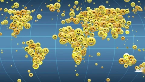 3d Stylized Concept Animation of World Map with Flying Funny Smiles 스톡 동영상 85124585