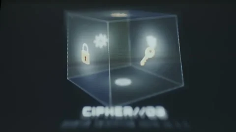 3D stylized cube containing symbols representing Data encryption symbols Stock Footage 335465690