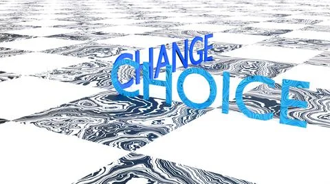 3d stylized digital rendered words of choice and change on black and white ch Stock Illustration