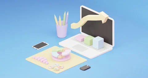 3d stylized isometric animation online market analysis of sales and purchase Video stock 231995006