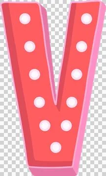 3D stylized marquee letter V is floating on transparent background, showing Stock Illustration