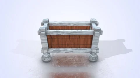 3D Stylized Mine Cart on a Light Reflective Floor Mine Cart 3D Animation 4K Stock Footage 296487359