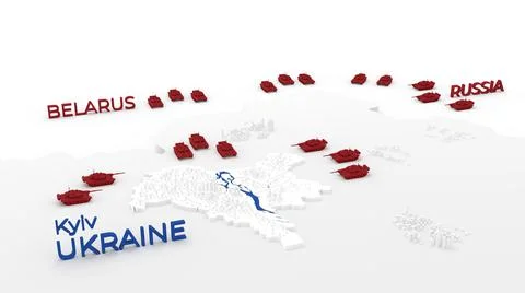 3d stylized schemitic map of Kyiv Kiev capital cyty of Ukraine surrounded with Stock Illustration