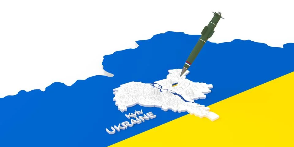 3d stylized schemitic map - Kyiv Kiev capital cyty of Ukraine under fire from Stock Illustration