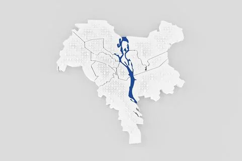 3d stylized schemitic map of Kyiv Kiev capital cyty of Ukraine on white Stock Illustration