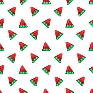 3D stylized watermelon seamless pattern on white background. Isometric Stock Illustration