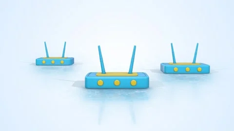 3D Stylized WiFi Routers on a Light Reflective Floor. WiFi Modem 3D Animations. Video stock 297299293