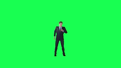 3d suit man drinking water front angle chroma key green screen Stock Footage 257685726