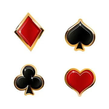 3d Suits of cards in a gold frame. Stock Illustration
