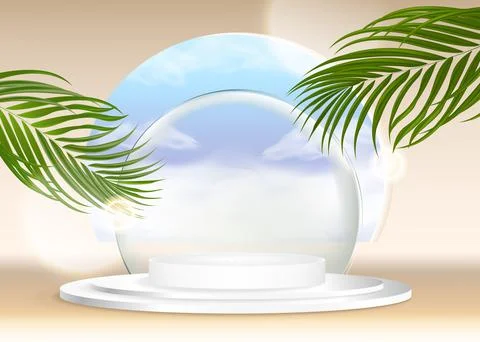 3d summer background product display platform scene with blue sky platform. Stock Illustration