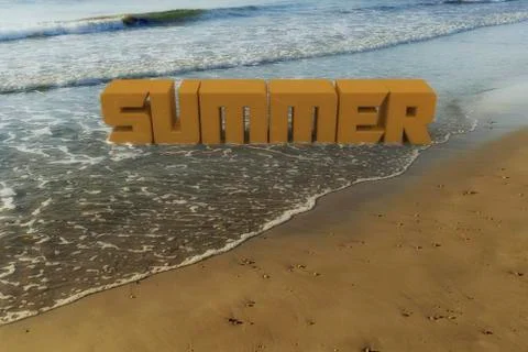 3d summer text on the beach Stock Photos