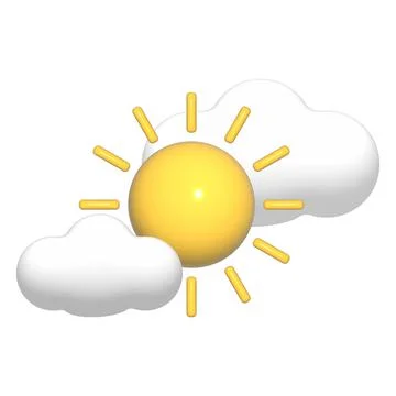 3D sun and clouds white icon. 3d weather element isolated on a white backgrou 스톡 일러스트