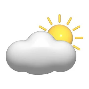 3D sun and clouds white icon. 3d weather element isolated on a white background Illustrazione stock