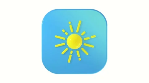 3D sun icon on a blue button on a white background with a smooth 4K Stock Footage 230775727