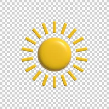 3D sun icon isolated on white background, yellow glossy summer sunshine symbo Stockillustratie