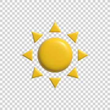 3D sun icon with triangle rays on transparent background, yellow glossy summe Ilustração Stock