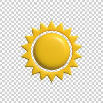 3D sun icon with zigzag sharp rays on transparent background, yellow glossy s 스톡 일러스트