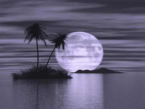 3d sunset island Stock Illustration