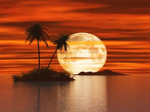 3d sunset island Stock Illustration